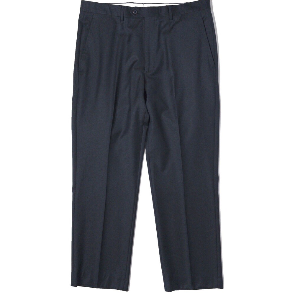 Santorelli Romeo Wool Flat Front Dress Pants Navy Blue Made in Italy Men 35x28.5